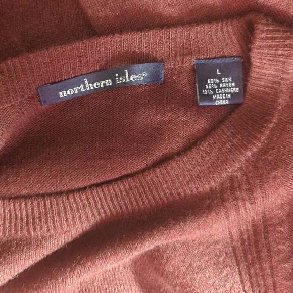 NORTHERN Isles Brown Crew Neck Silk Rayon Cashmere Sweater Men's Size Large - Picture 10 of 14